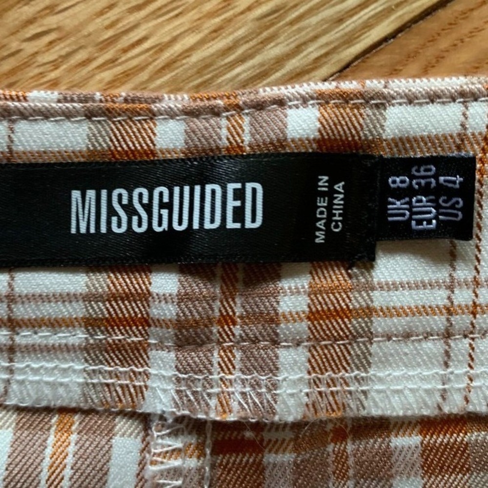 Missguided Plaid High Waisted Flare Pants Brown Check Trousers Sz 4 Womens View 2